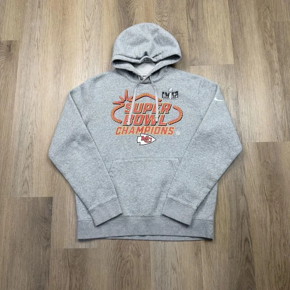 Kansas City Chiefs Hoodie Mens Medium Gray NFL Nike Super Bowl Champions